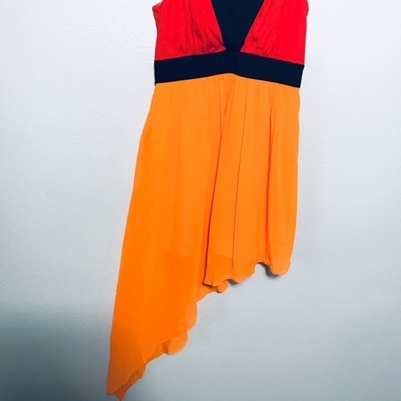 Bebe Orange Black Red Colorblock Asymmetrical D46 - Picture 3 of 7